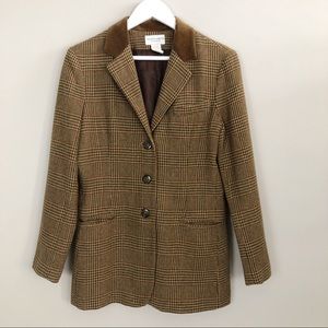Vintage Brown Houndstooth Blazer w/ Velvet Collar